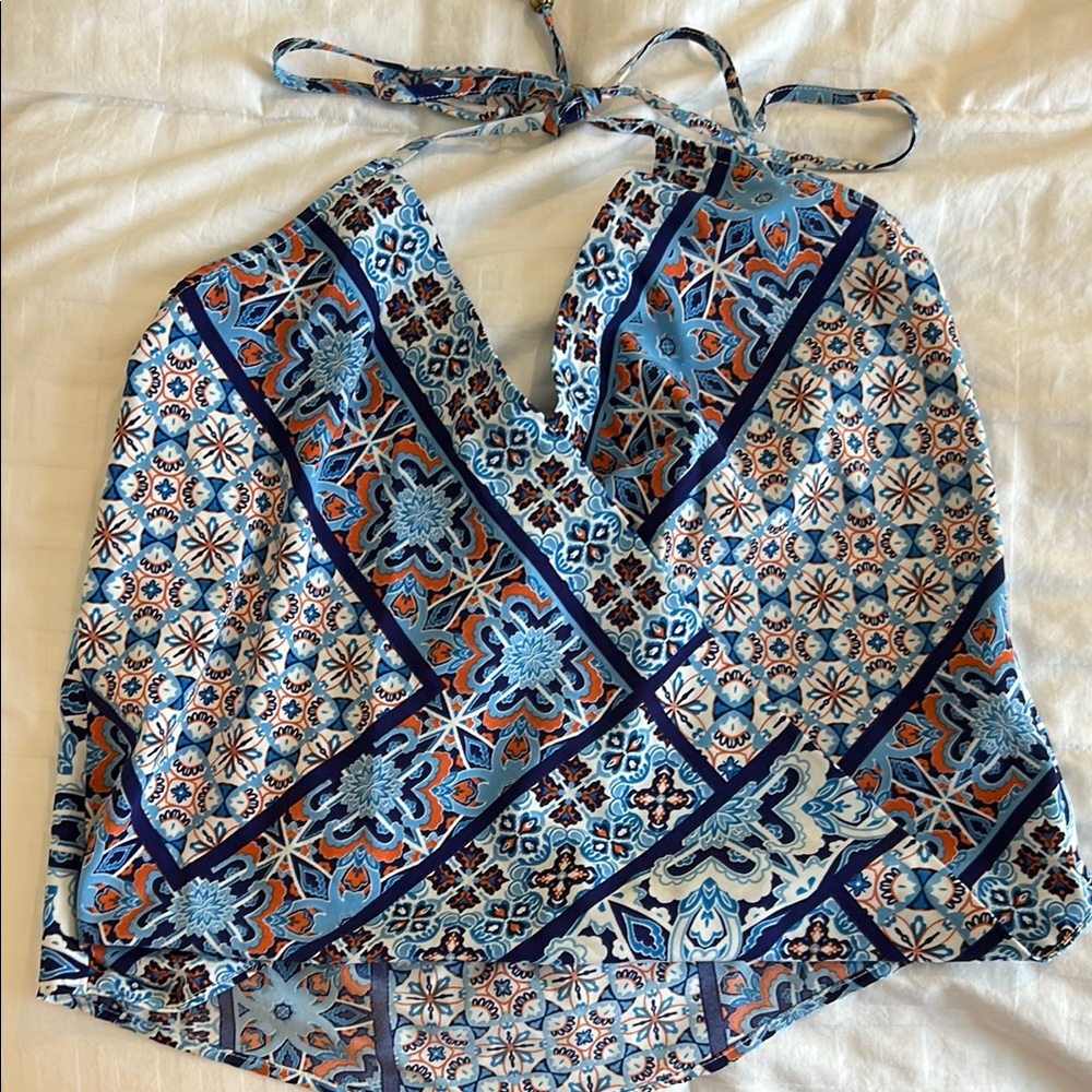 Bohemian Blue Halter Crop Top